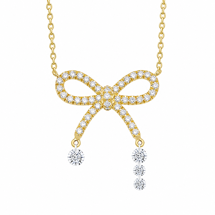 18K Gold Diamond Bow Pendant Necklace