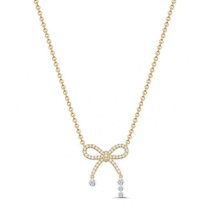 18K Gold Diamond Bow Pendant Necklace