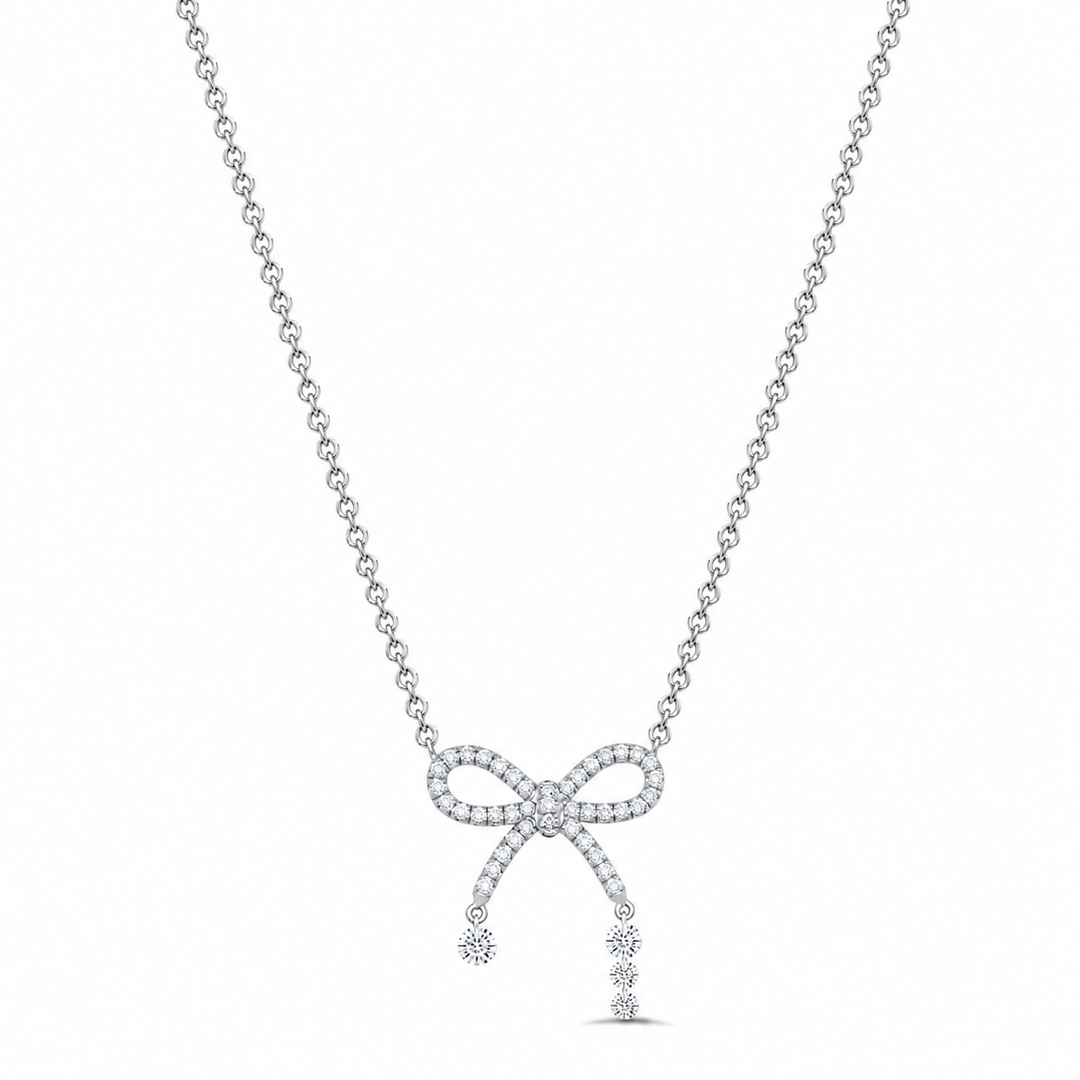 18K Gold Diamond Bow Pendant Necklace