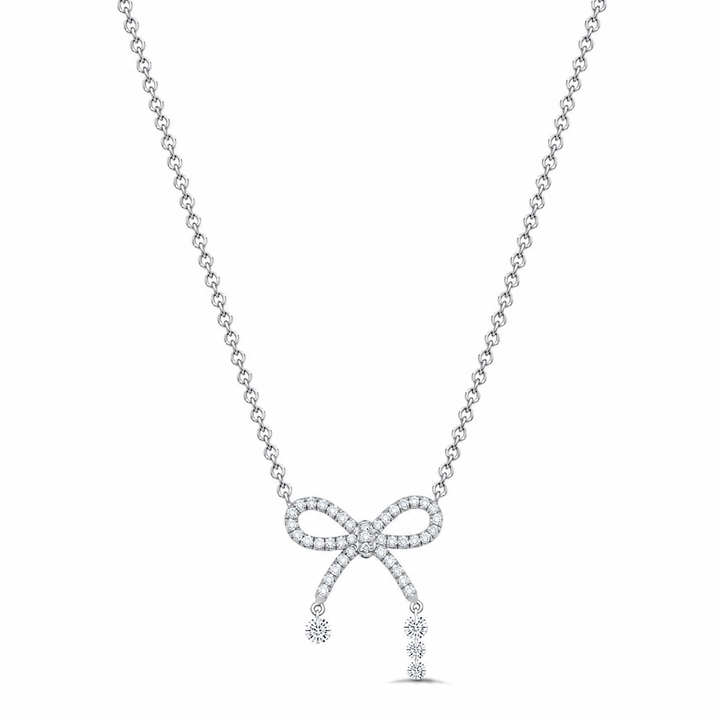 18K Gold Diamond Bow Pendant Necklace