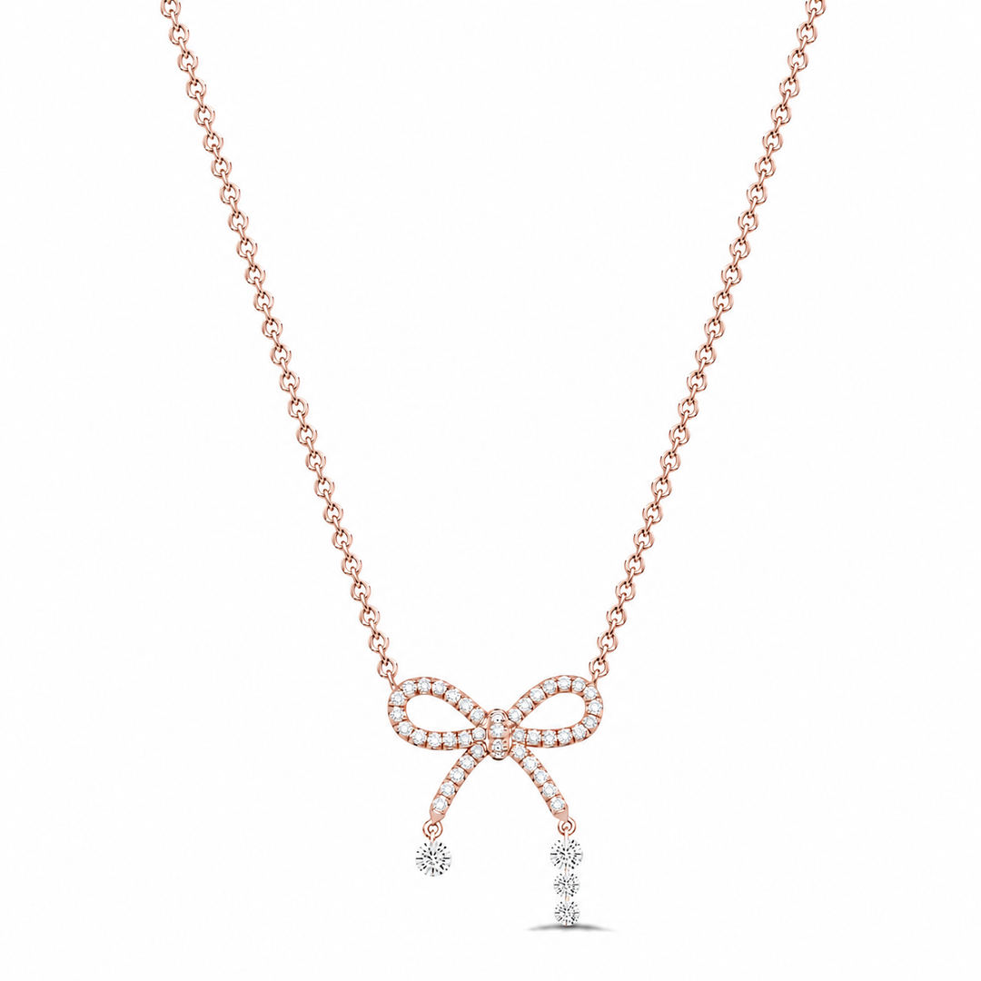 18K Gold Diamond Bow Pendant Necklace