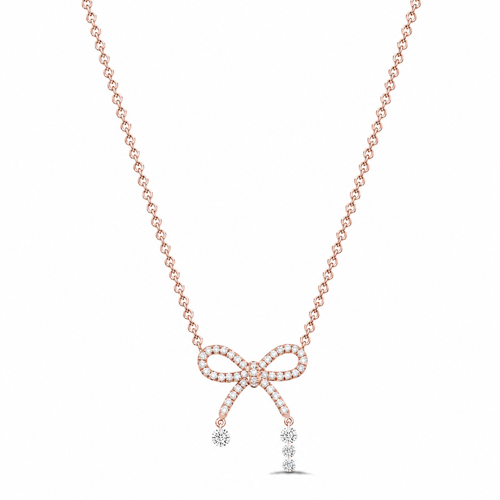 18K Gold Diamond Bow Pendant Necklace