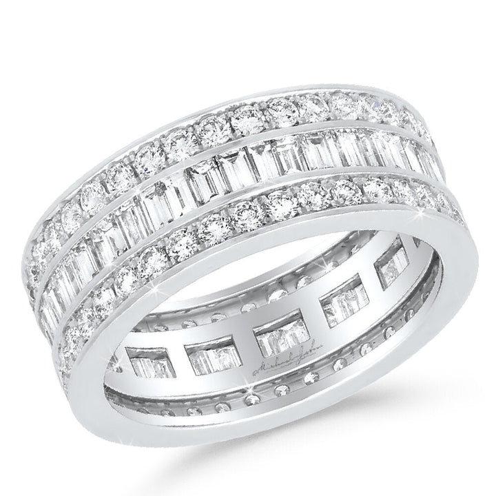 18K gold diamond eternity band with round and baguette diamonds