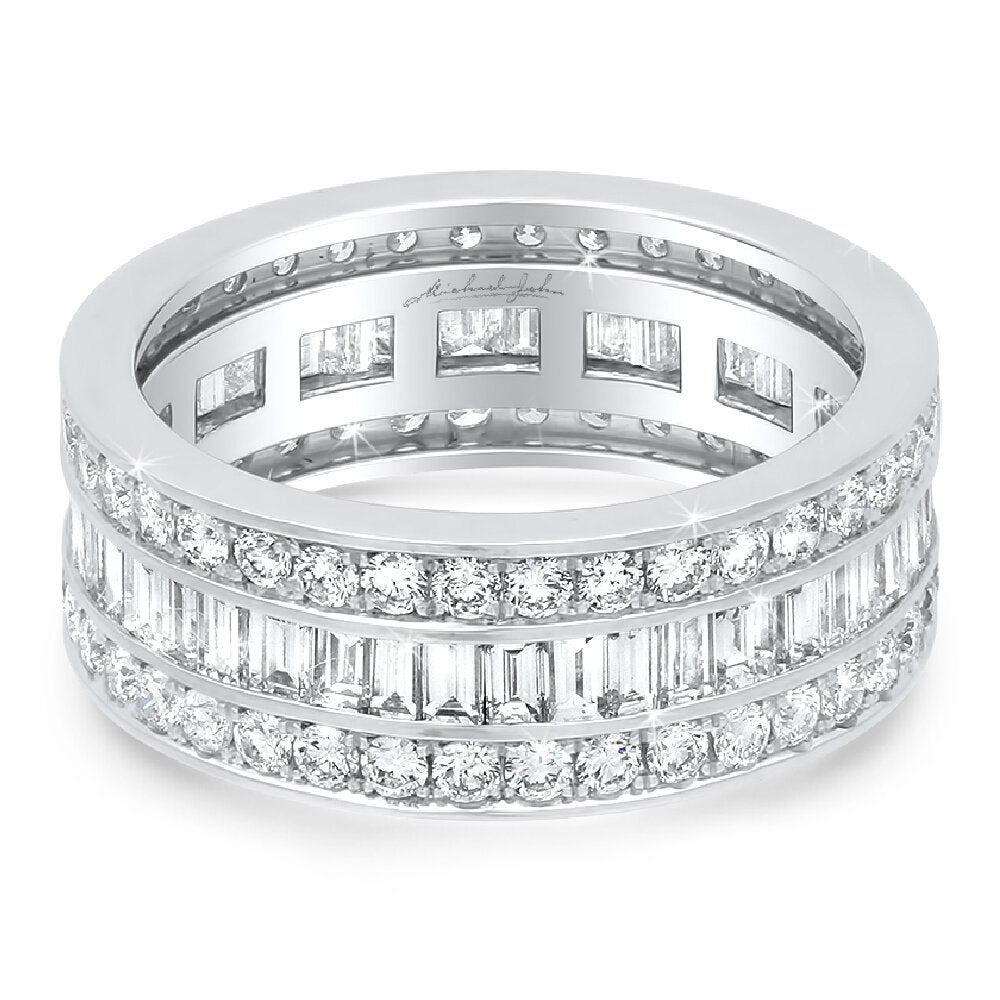 18K gold diamond eternity band with round and baguette diamonds