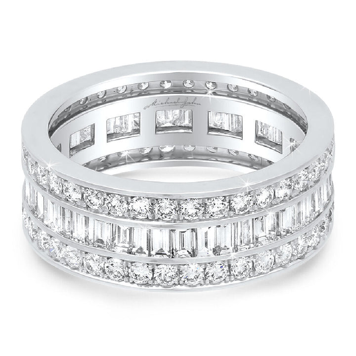 18K gold diamond eternity band with round and baguette diamonds