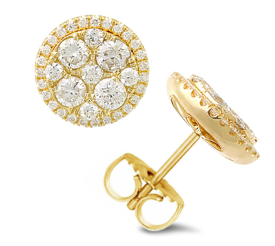 Illusion setting 18K gold and diamond stud earrings