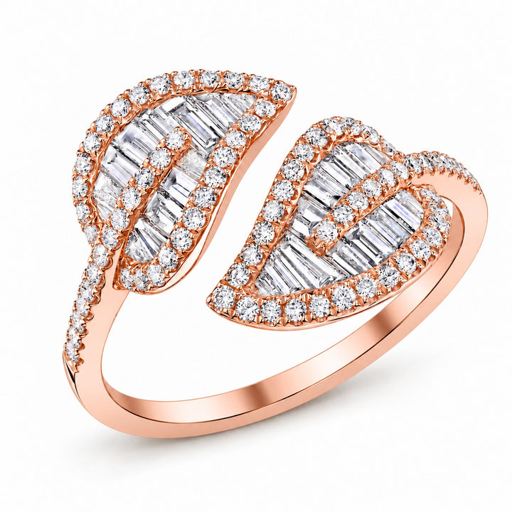 Diamond Leaf Bypass Ring in 18K Gold