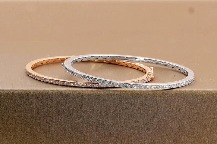 Halfway diamond bangle in 18K gold - SKU#: 30100