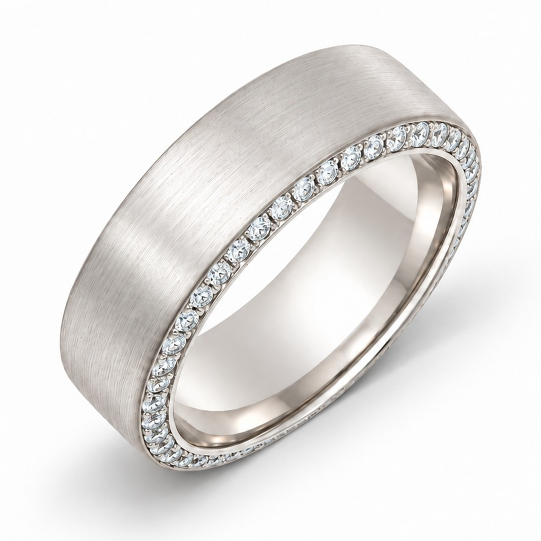 18K White Gold Men's 1.12 Carat Diamond Edge Wedding Band