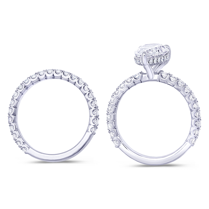 18K White Gold Engagement Ring and Matching Wedding Band Set with 1.60 Carat Round Brilliant Cut Natural Diamonds – Timeless Luxury Bridal Jewelry