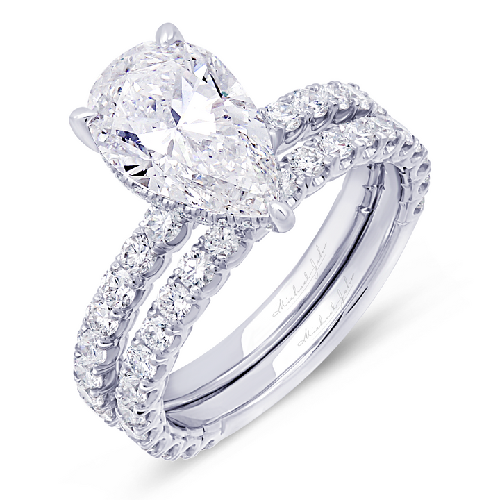 18K White Gold Engagement Ring and Matching Wedding Band Set with 1.60 Carat Round Brilliant Cut Natural Diamonds – Timeless Luxury Bridal Jewelry