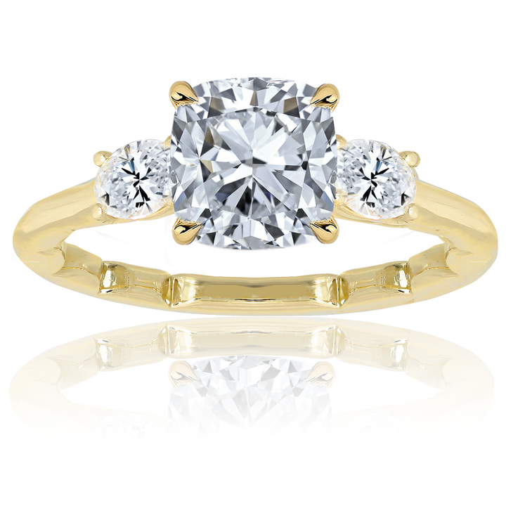 Three Stone Ring With Center Cushion