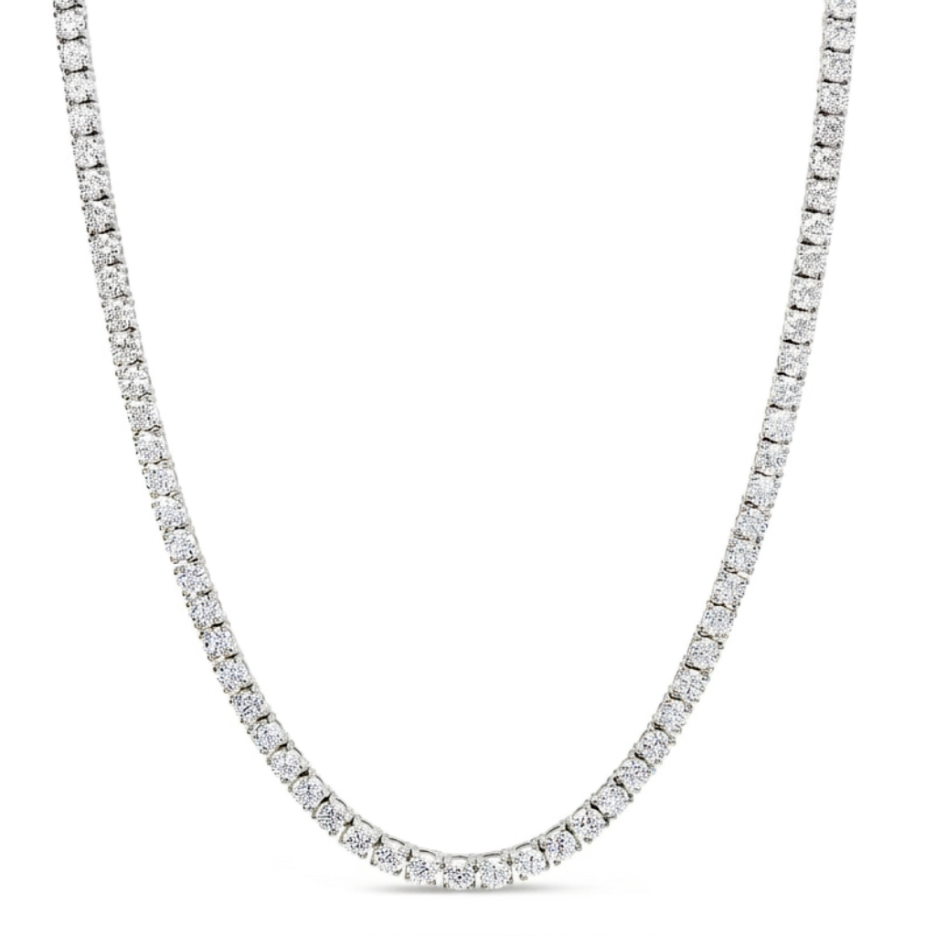 18K White Gold 12.00 Carat Round Brilliant Cut Diamond Tennis Necklace