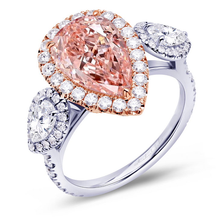 18K gold pear pink lab diamond engagement ring