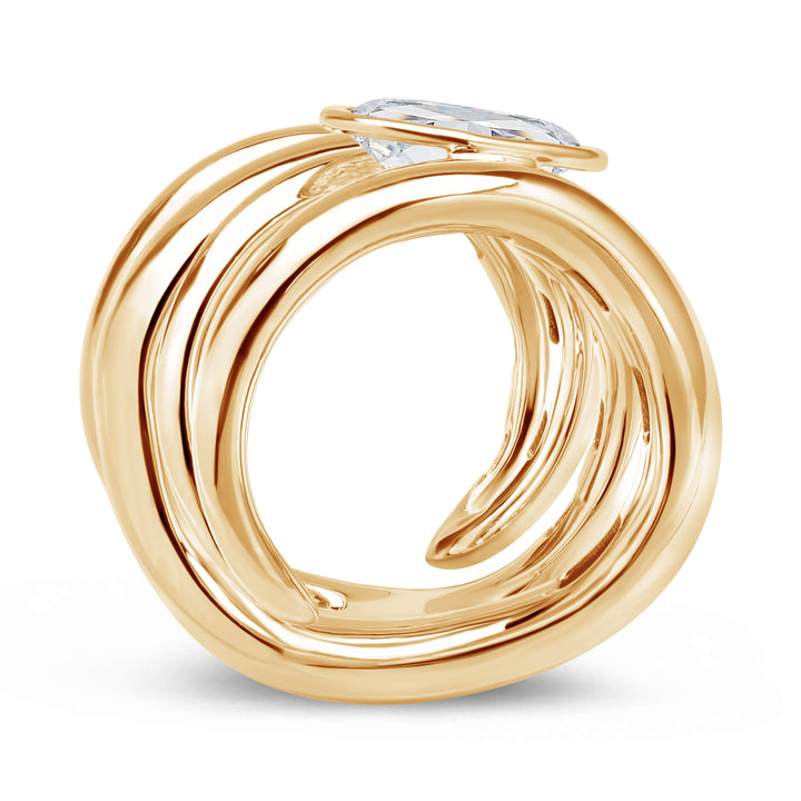 14K swirl gold diamond ring
