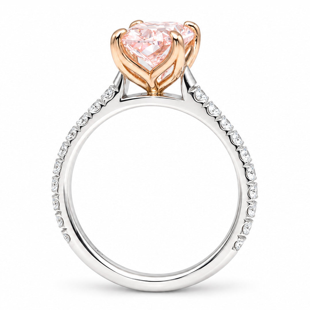 14K Two-Tone Gold Pink Cushion Lab-Grown Diamond Ring