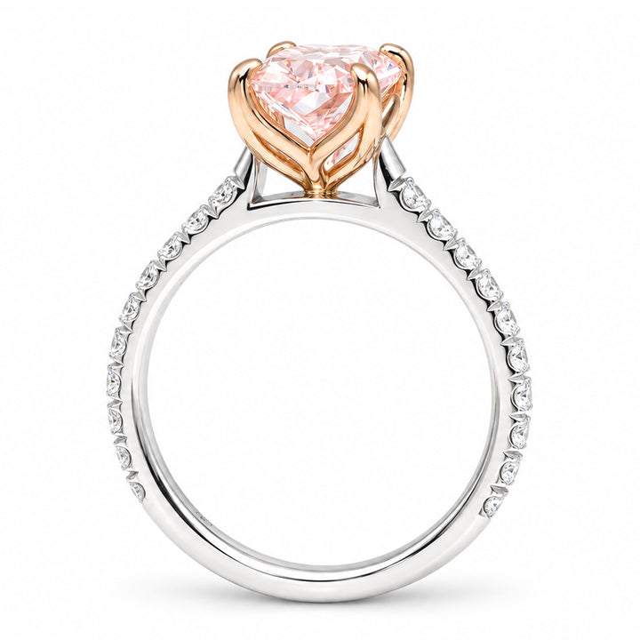 14K Two-Tone Gold Pink Cushion Lab-Grown Diamond Ring