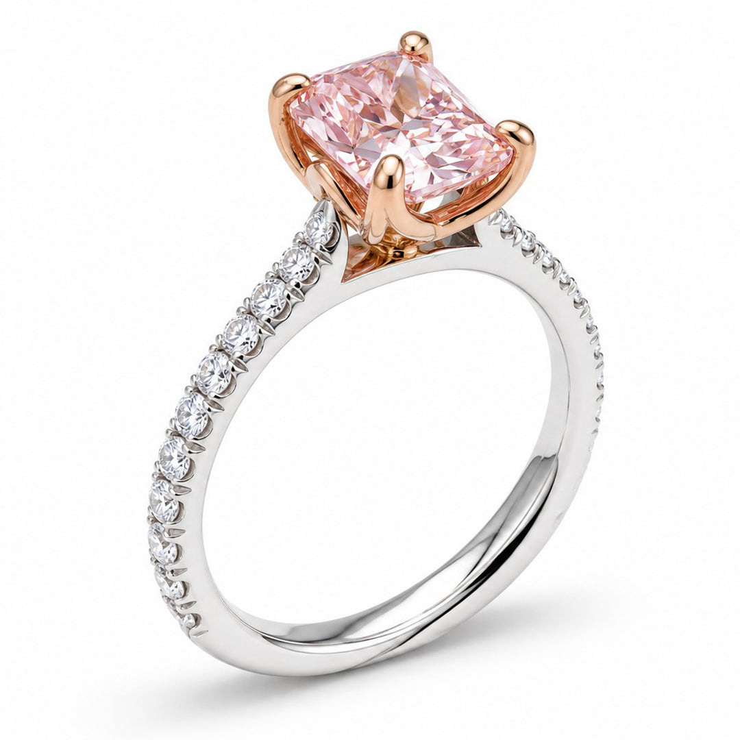 14K Two-Tone Gold Pink Cushion Lab-Grown Diamond Ring