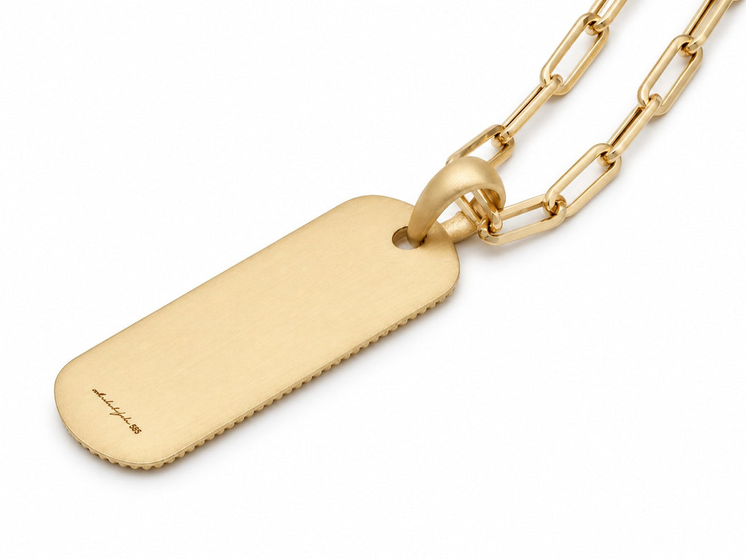 14K Yellow Gold Diamond Pavé Dog Tag Pendant Necklace