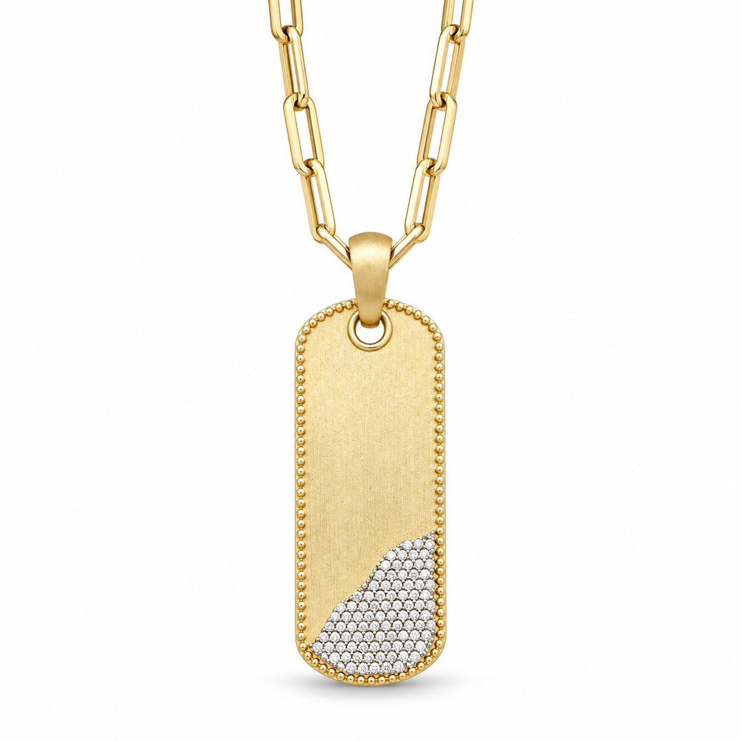 14K Yellow Gold Diamond Pavé Dog Tag Pendant Necklace