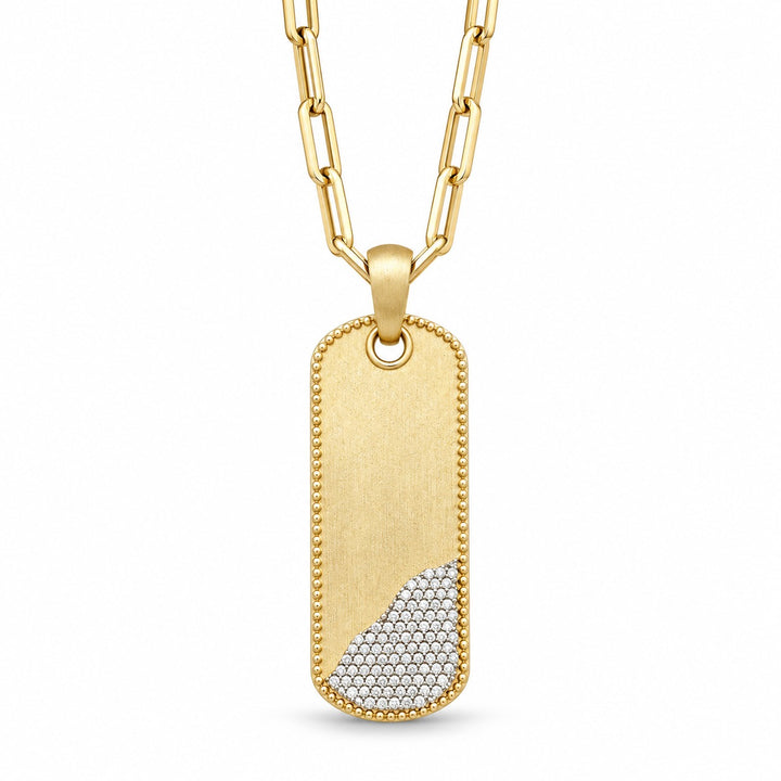 14K Yellow Gold Diamond Pavé Dog Tag Pendant Necklace