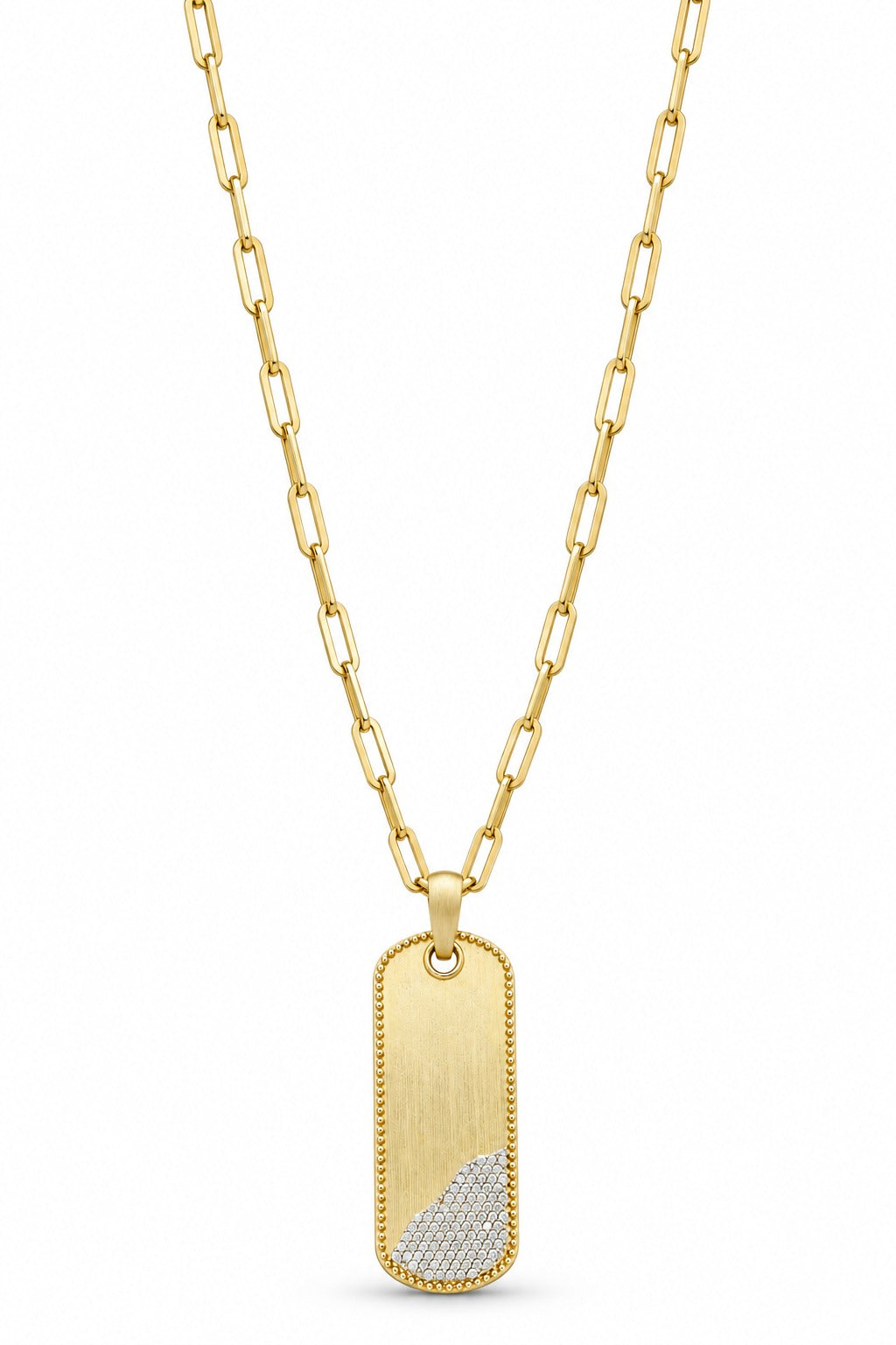 14K Yellow Gold Diamond Pavé Dog Tag Pendant Necklace