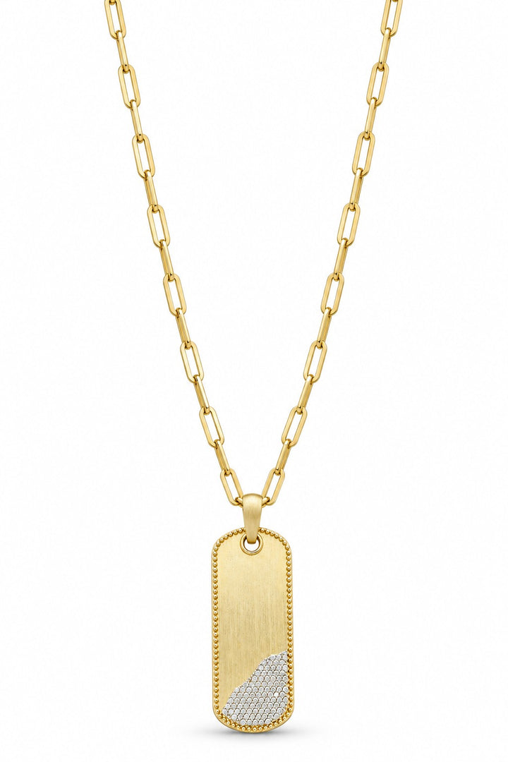 14K Yellow Gold Diamond Pavé Dog Tag Pendant Necklace