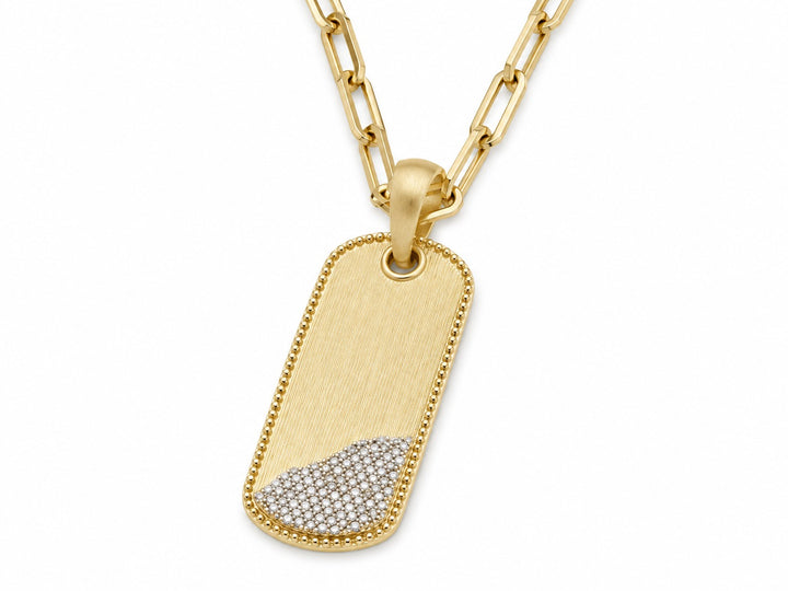 14K Yellow Gold Diamond Pavé Dog Tag Pendant Necklace