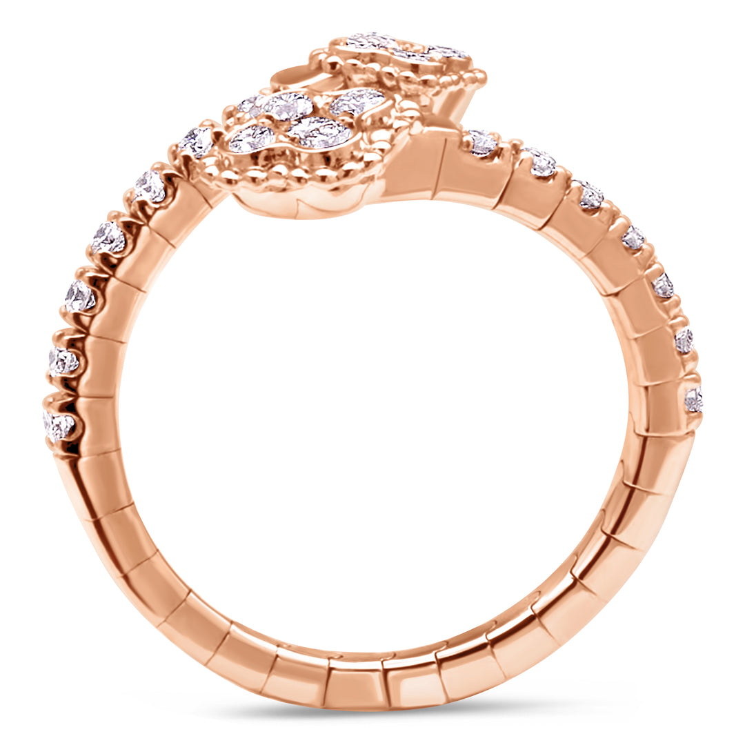 14K Rose Gold Diamond Clover Bypass Ring.