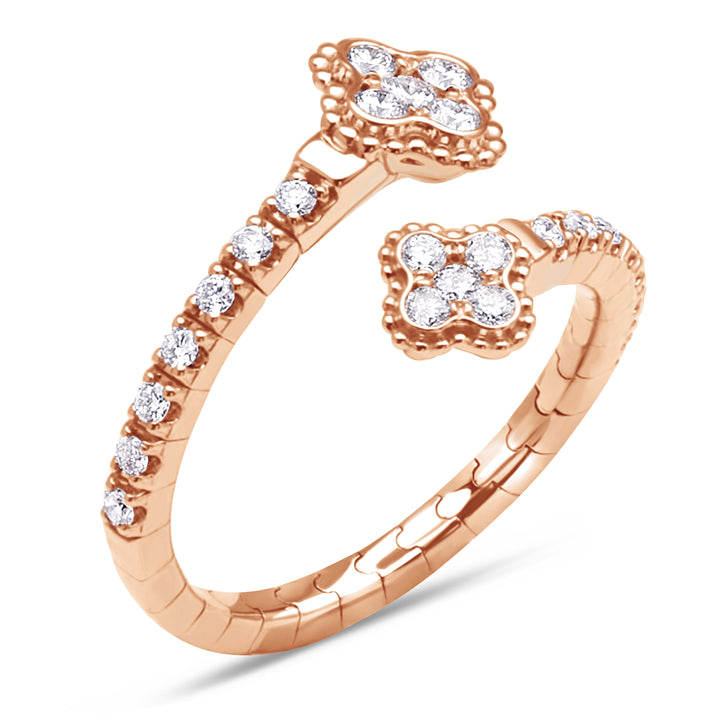 14K Rose Gold Diamond Clover Bypass Ring.