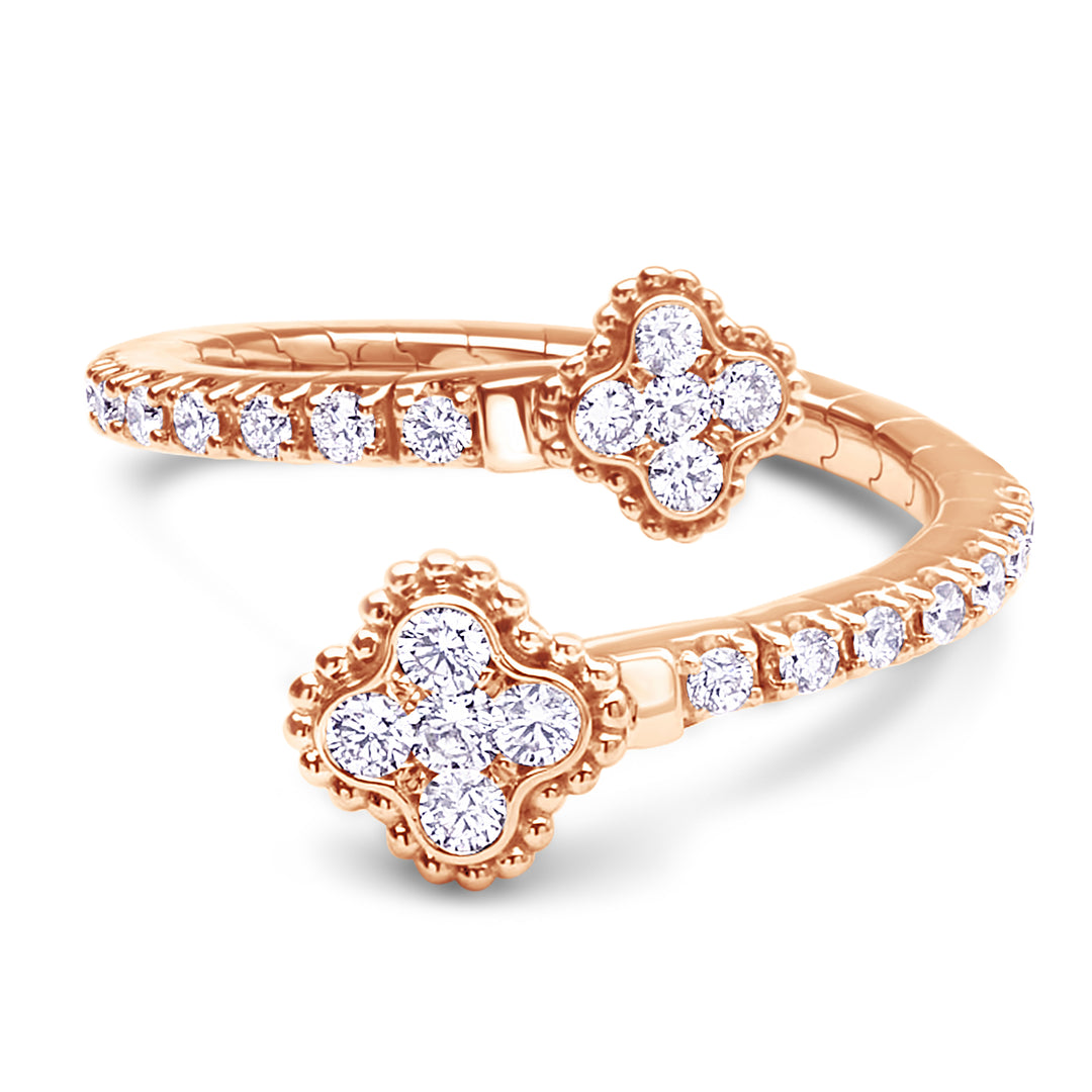 14K Rose Gold Diamond Clover Bypass Ring.