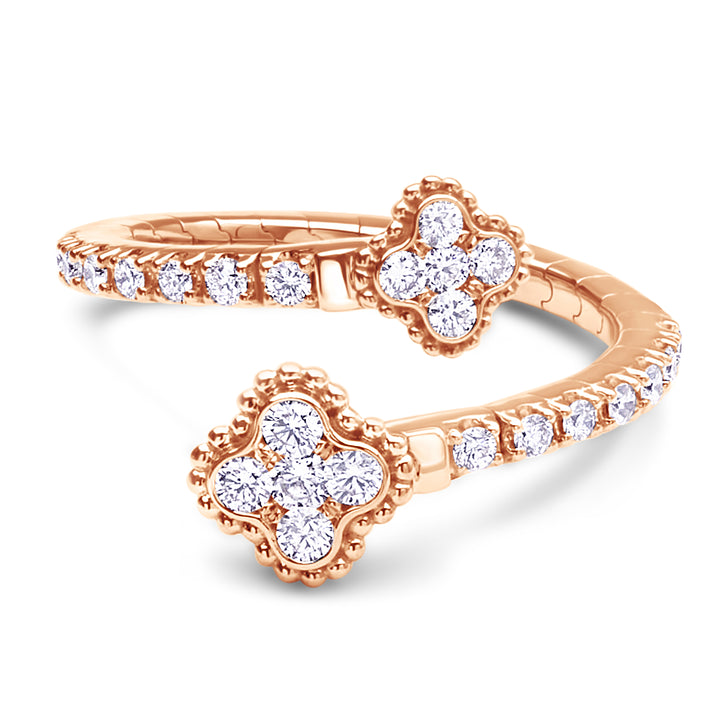 14K Rose Gold Diamond Clover Bypass Ring.