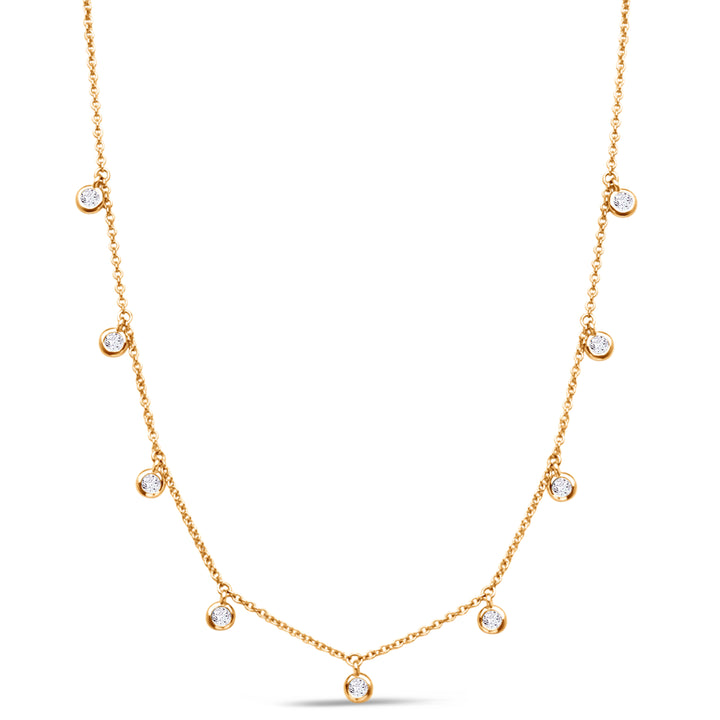 14K Gold Diamond Dangle Station Necklace - 0.20 carat round
