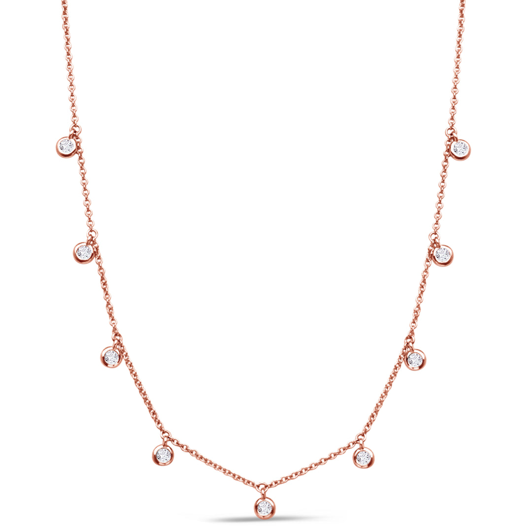 14K Gold Diamond Dangle Station Necklace - 0.20 carat round