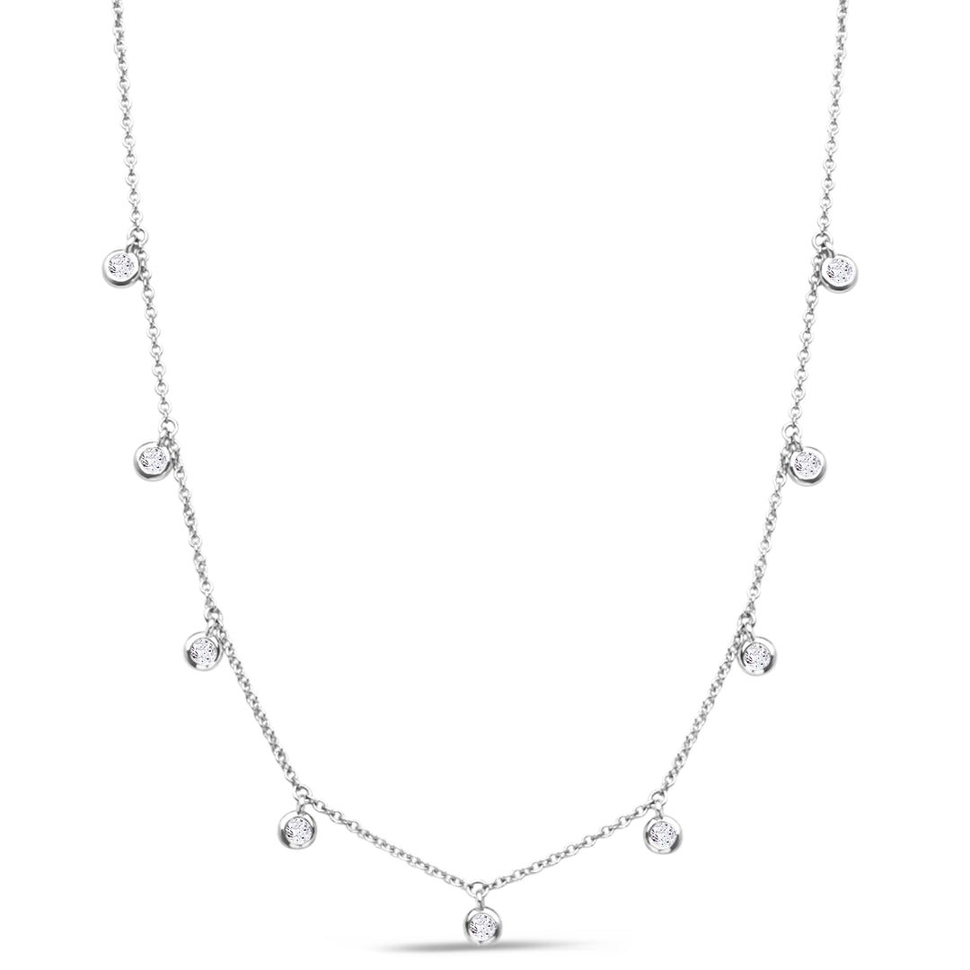 14K Gold Diamond Dangle Station Necklace - 0.20 carat round