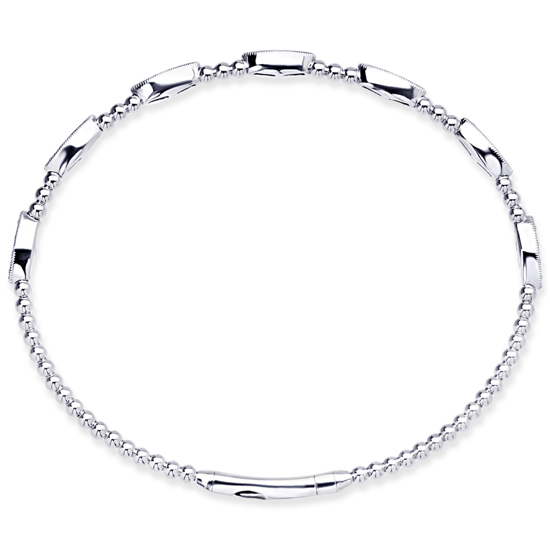 14K White Gold Diamond Marquise-Station Beaded Bangle