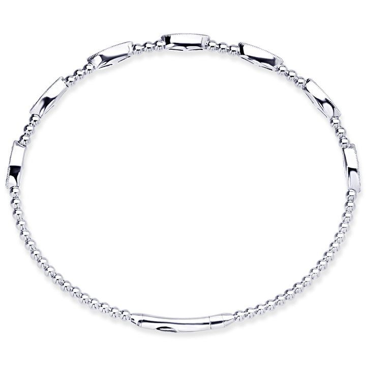 14K White Gold Diamond Marquise-Station Beaded Bangle