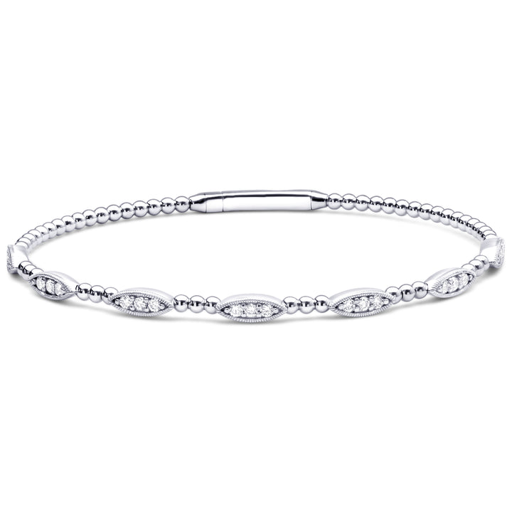 14K White Gold Diamond Marquise-Station Beaded Bangle