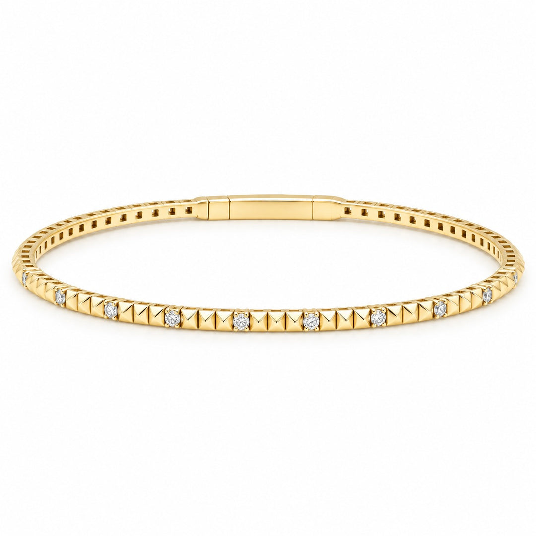 14K Yellow Gold Pyramid Diamond Bangle