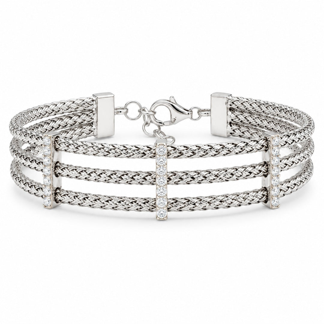 14K White Gold Multi-Strand Diamond Bangle