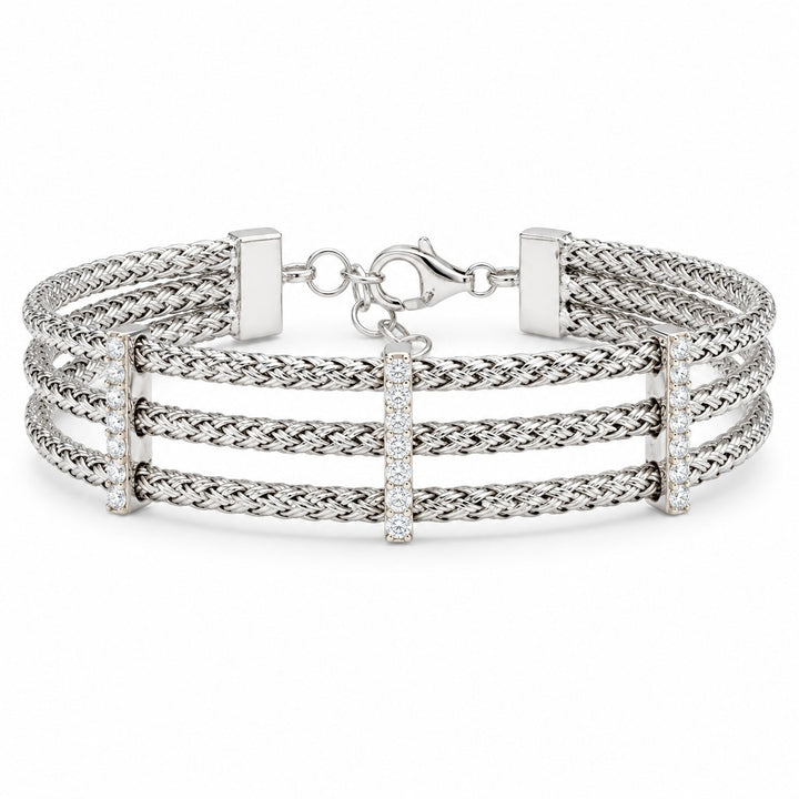 14K White Gold Multi-Strand Diamond Bangle