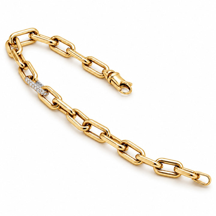 14K Yellow Gold Men's Diamond Pavé Link Bracelet