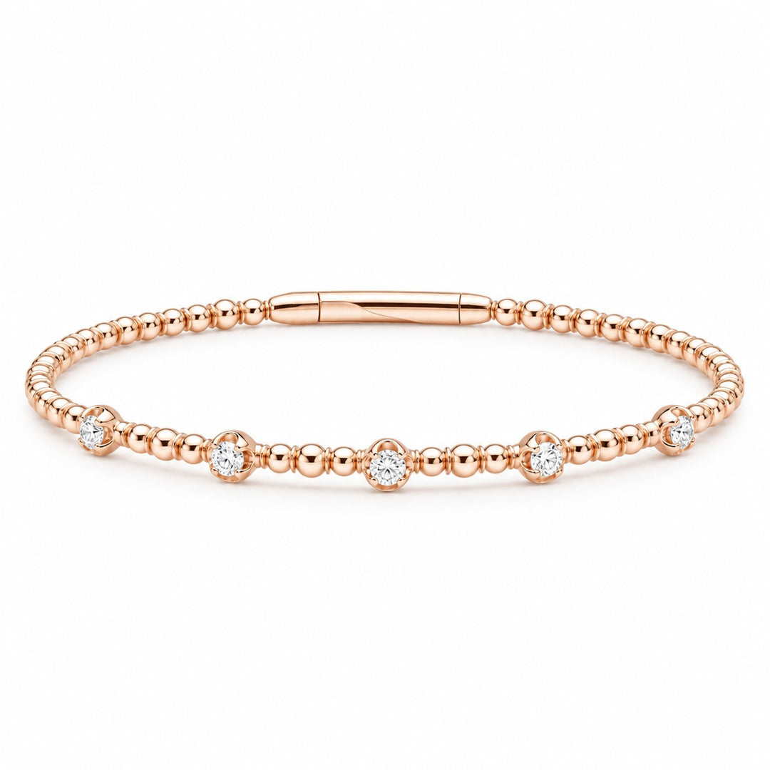 14K Gold Diamond Station Beaded Bangle