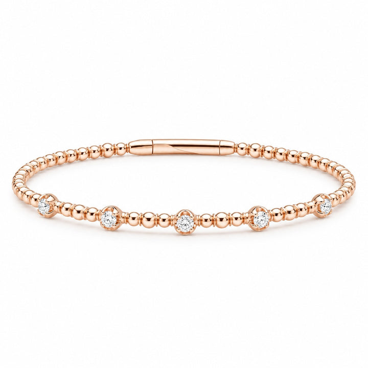 14K Gold Diamond Station Beaded Bangle