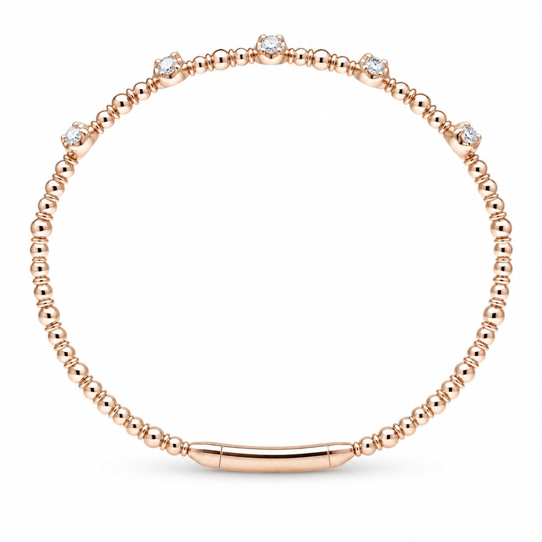14K Gold Diamond Station Beaded Bangle