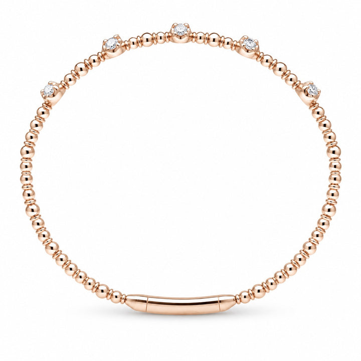 14K Gold Diamond Station Beaded Bangle