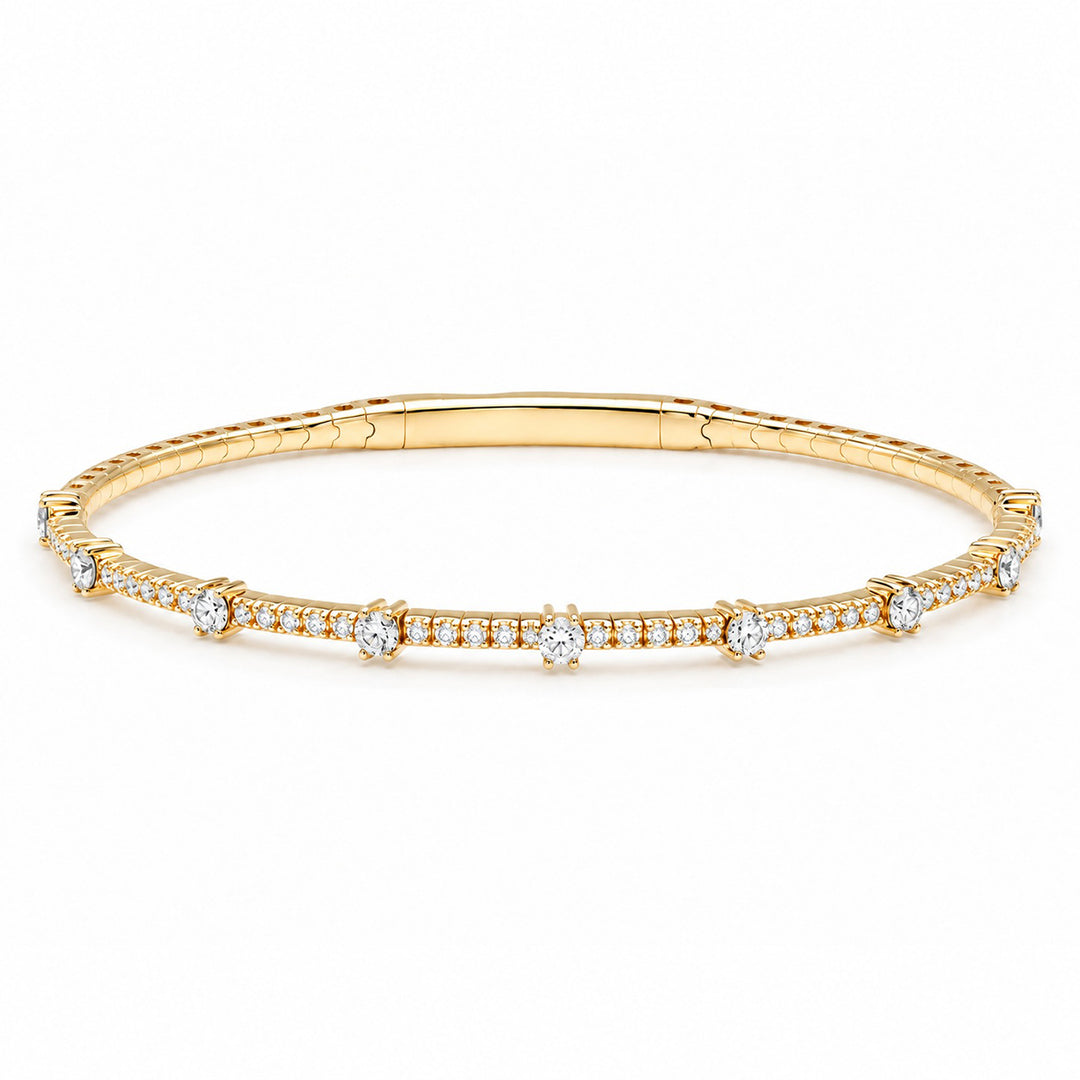 14K Yellow Gold Diamond Station Bangle