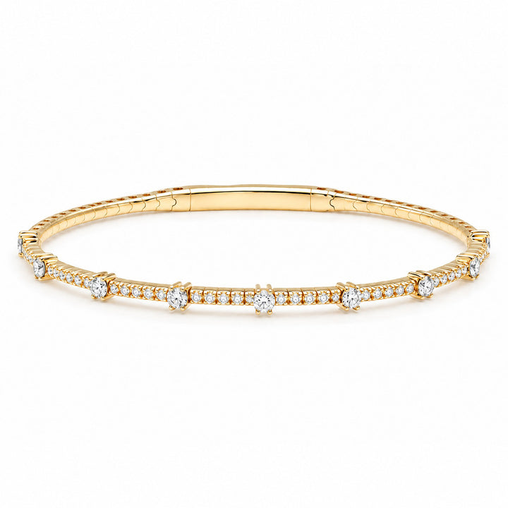 14K Yellow Gold Diamond Station Bangle