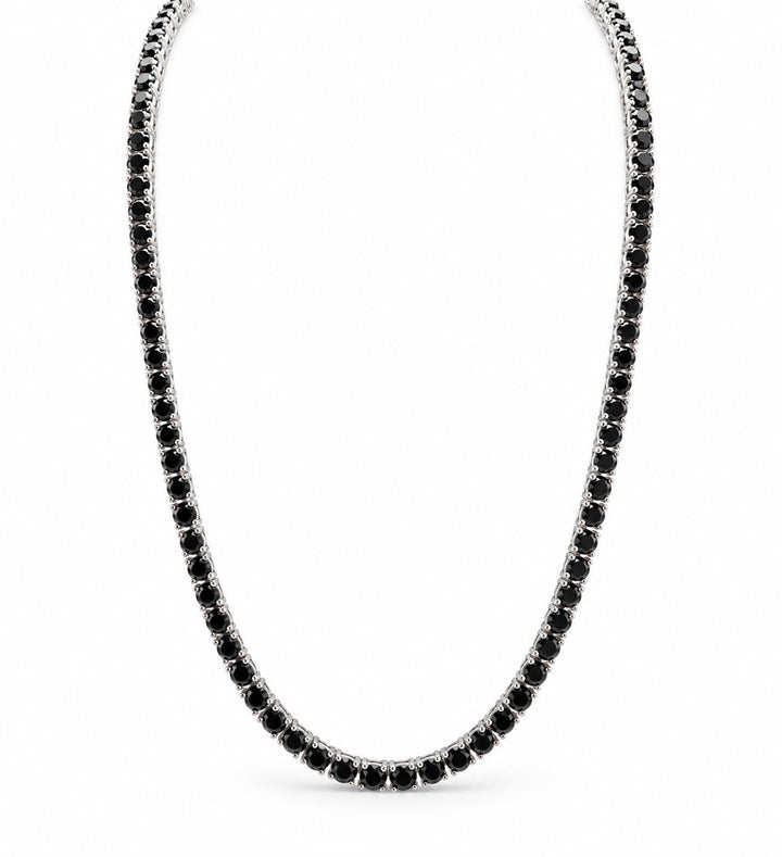 Men’s 14K White Gold Black Diamond Tennis Necklace