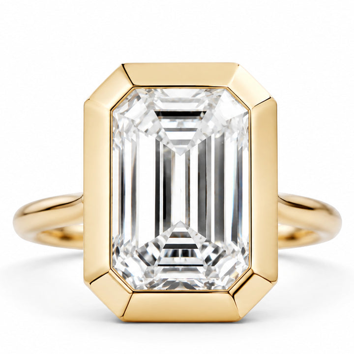 14K Yellow Gold 5.00 Carat Emerald-Cut Lab-Grown Diamond Ring